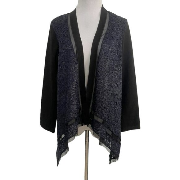 Komarov Size XL  Top Jacket Cardigan Navy Black Open Front - Picture 1 of 8